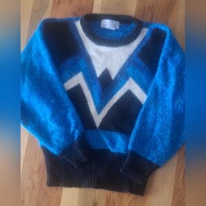 Eddie Dassin Vintage Geometric Blue White Black Women's Large Sweater